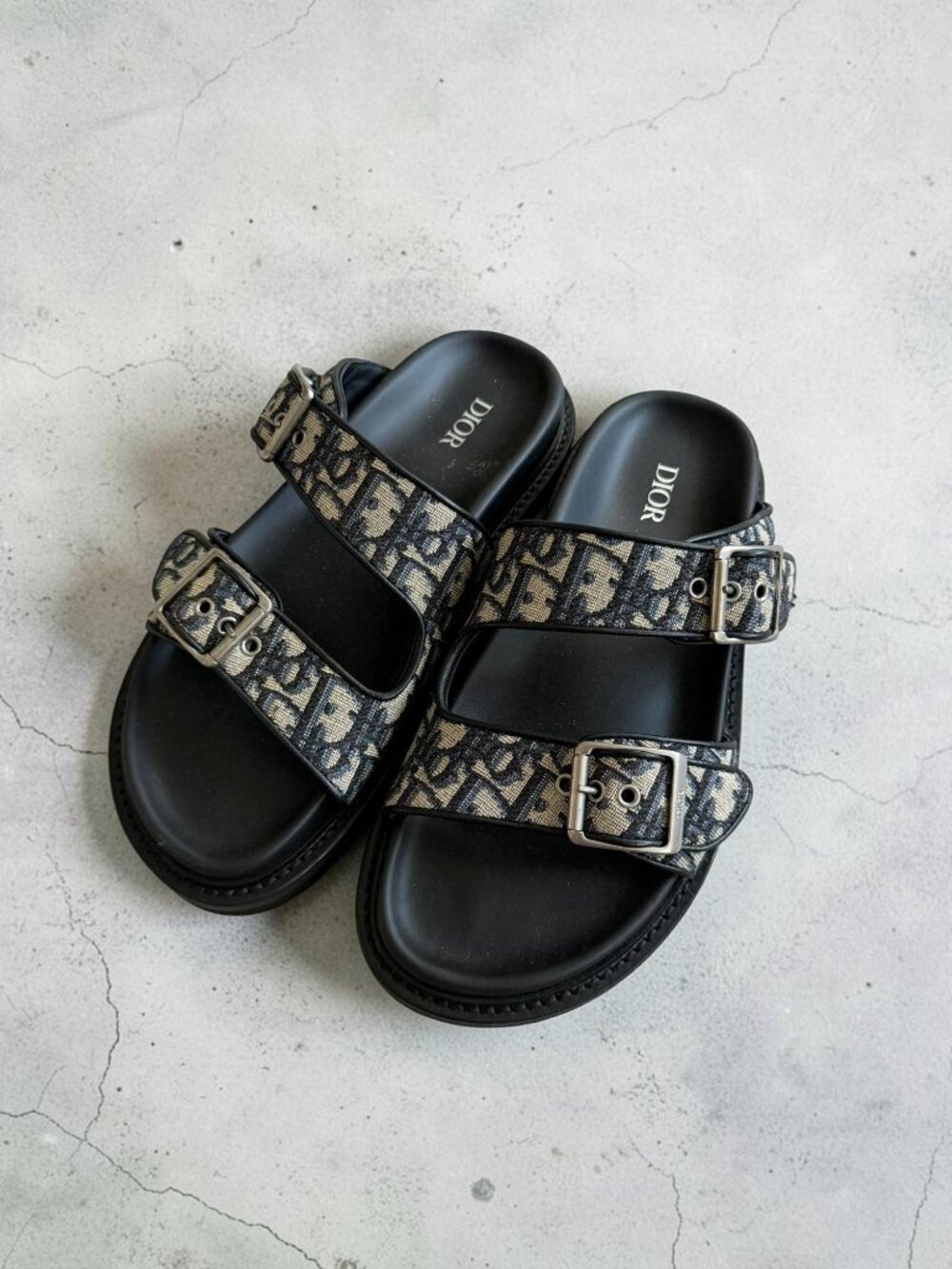 DIOR Aqua Jacquard Black Blue Logo Slides Sandals Size 39 / US 9